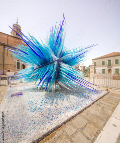 Glass statue of blue star on Murano or Burano island