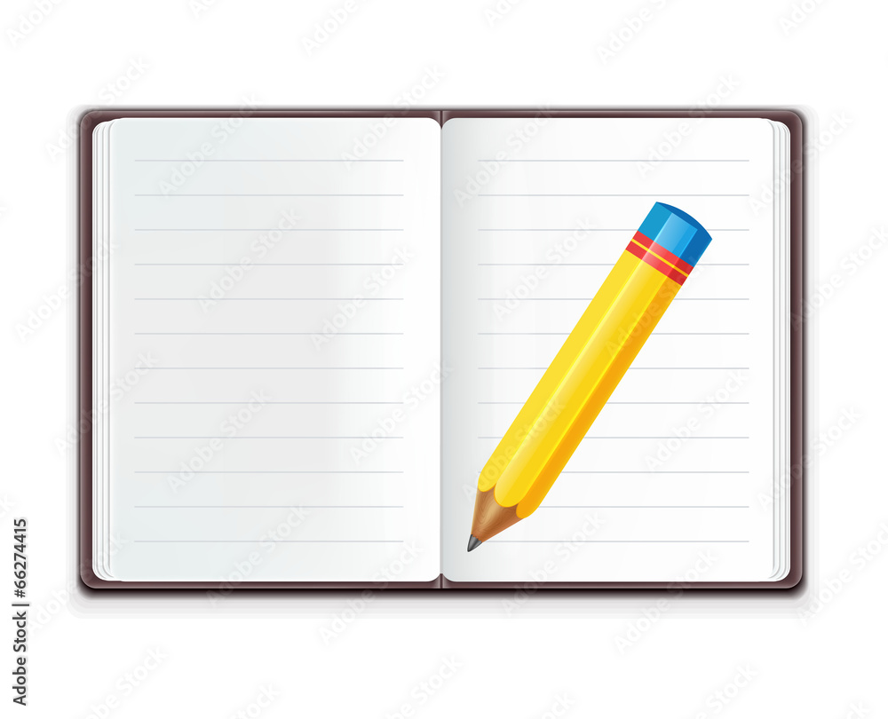 Vector Realistic Open Notebook with Pencil Vector Realistic Open Notebook with Pencil