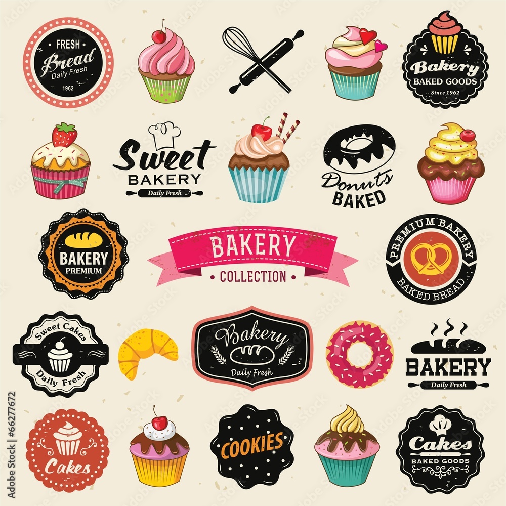 Collection of vintage retro bakery badges and labels. Stock Vector ...