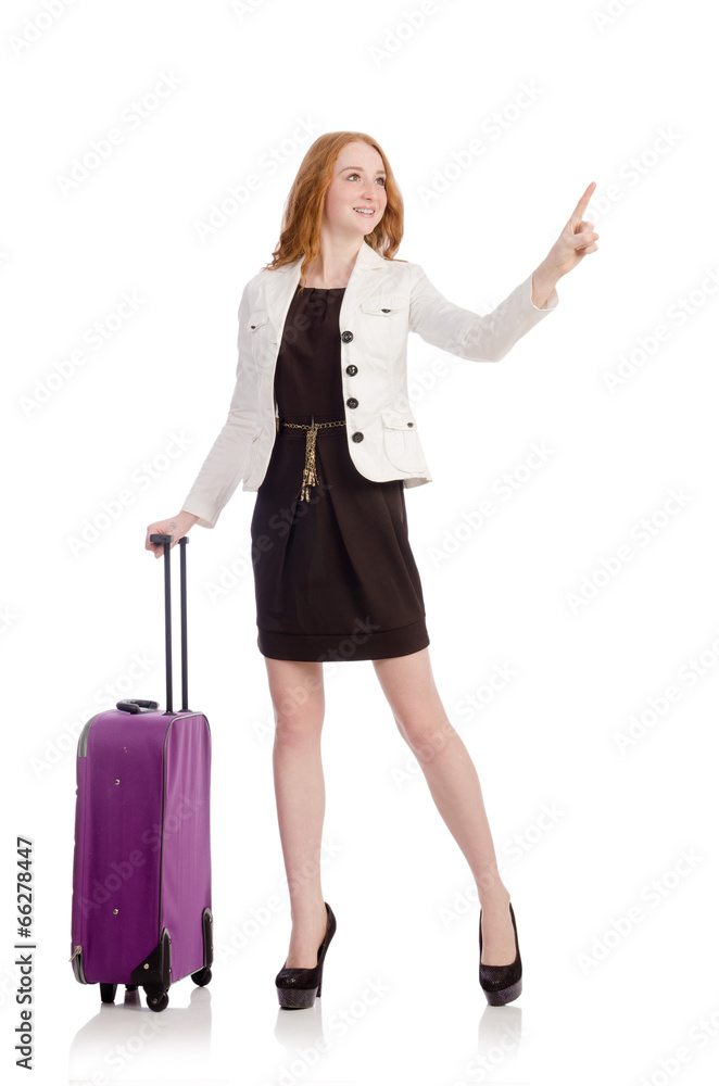 Travel vacation concept with luggage on white Travel vacation concept with luggage on white