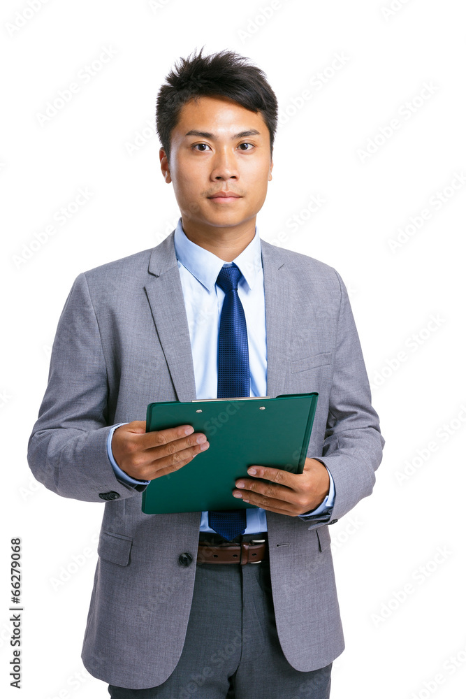Business man hold clipboard