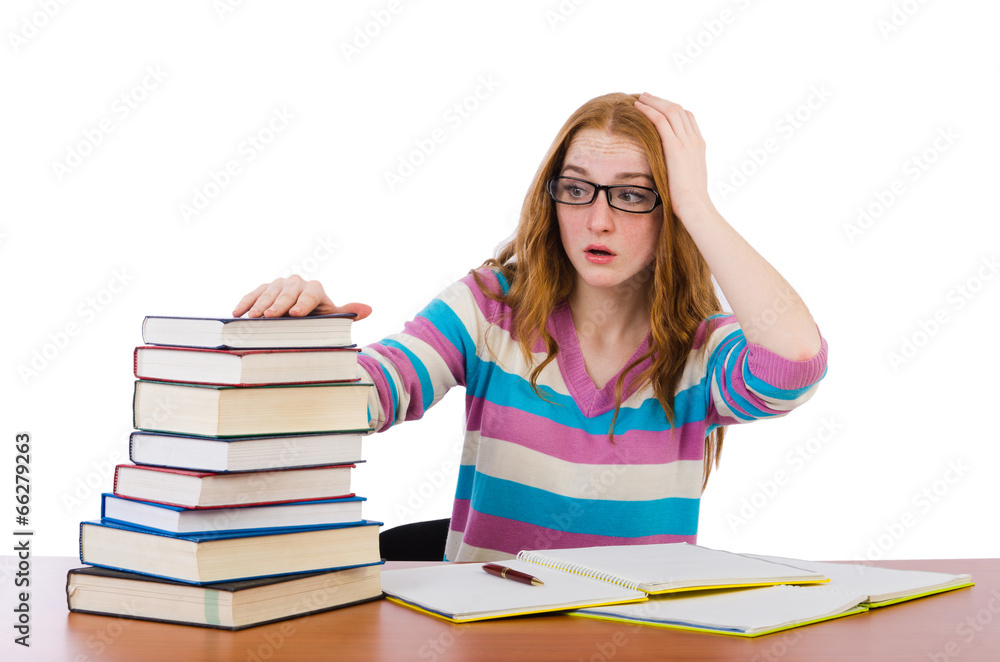 Young student with books isolated on white Young student with books isolated on white