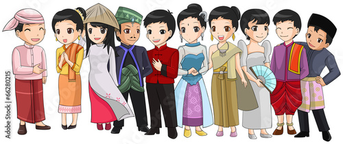 Group of Southeast Asia people with different race and culture i