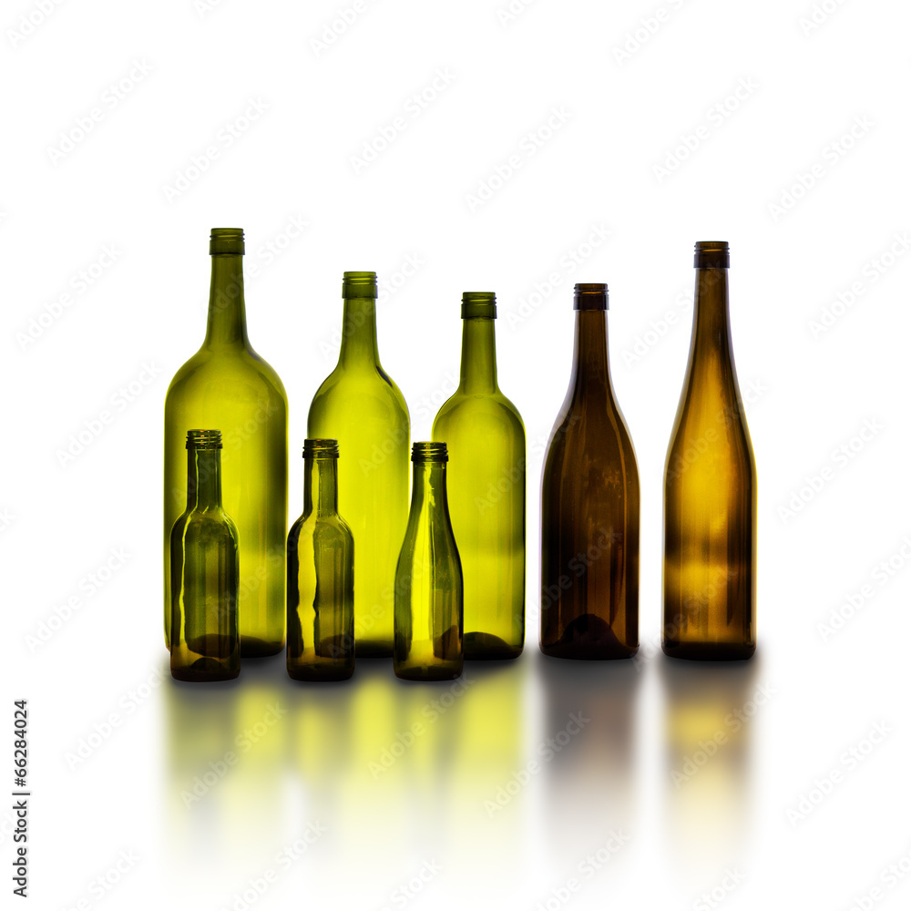 Empty glass wine bottles on white background Empty glass wine bottles on white background
