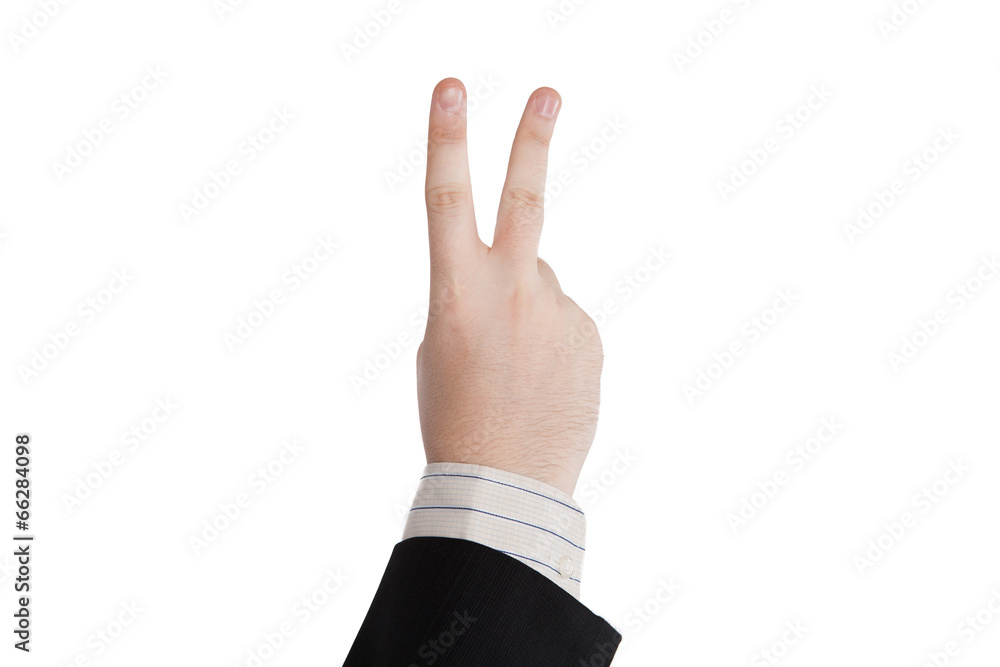male hand showing two fingers male hand showing two fingers