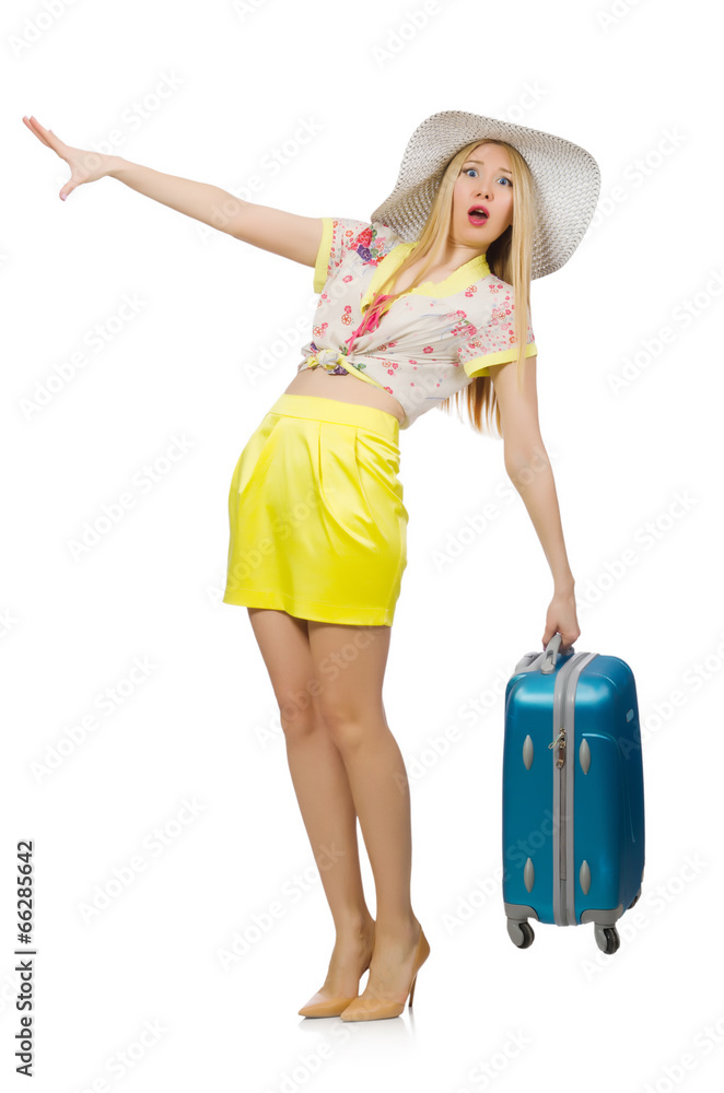 Travel vacation concept with luggage on white Travel vacation concept with luggage on white