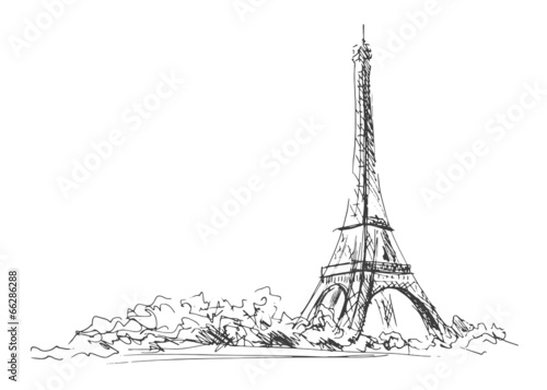 Fototapeta Naklejka Na Ścianę i Meble -  Hand sketch of the Eiffel Tower.  Vector illustration
