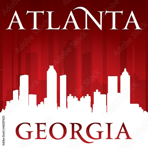 Atlanta Georgia city skyline silhouette red background