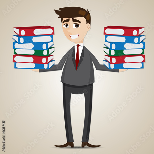 cartoon businessman carrying folders