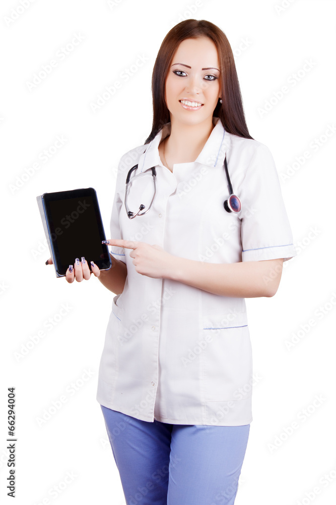woman medical doctor holding electronic tablet. woman medical doctor holding electronic tablet.