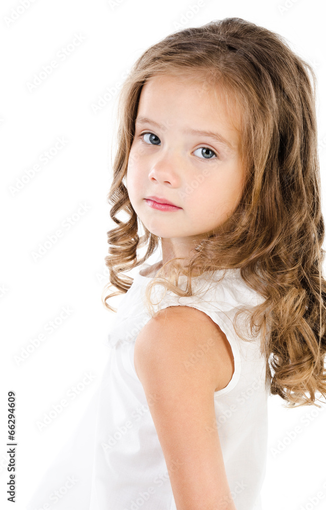 Portrait of sad adorable little girl isolated Portrait of sad adorable little girl isolated