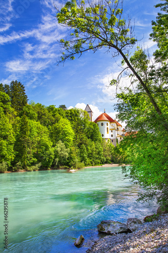 Fototapeta Naklejka Na Ścianę i Meble -  Bavarian scenery - pretty castle on river in Fussen town