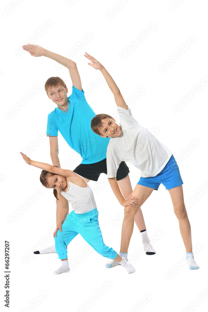 exercising with two boys