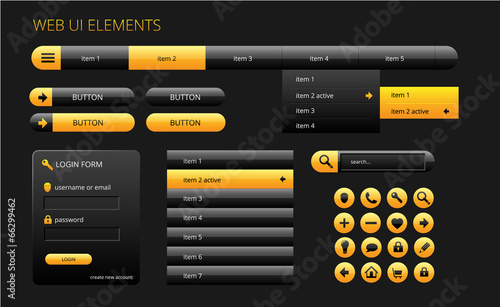 modern black and yellow web ui elements