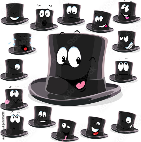 Black top hat cartoon isolated on white background