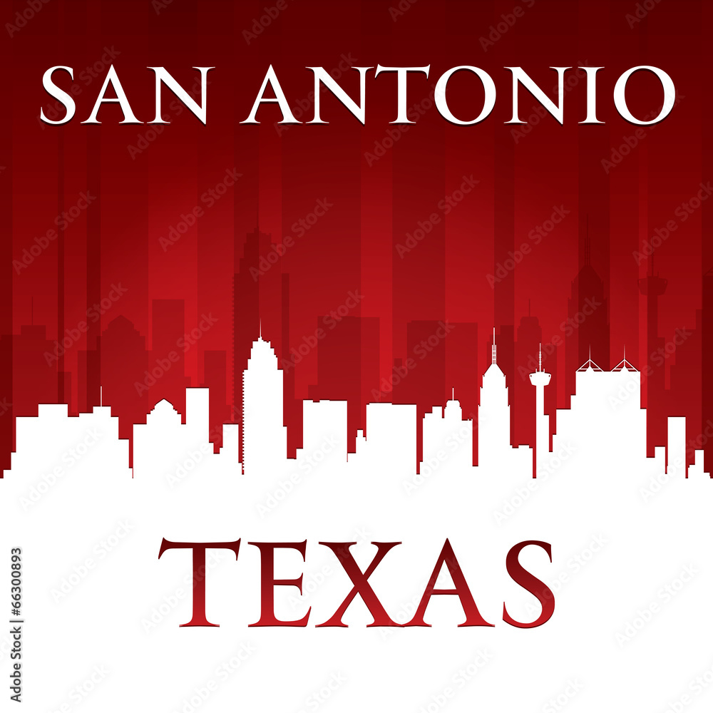 Fototapeta premium San Antonio Texas city skyline silhouette red background