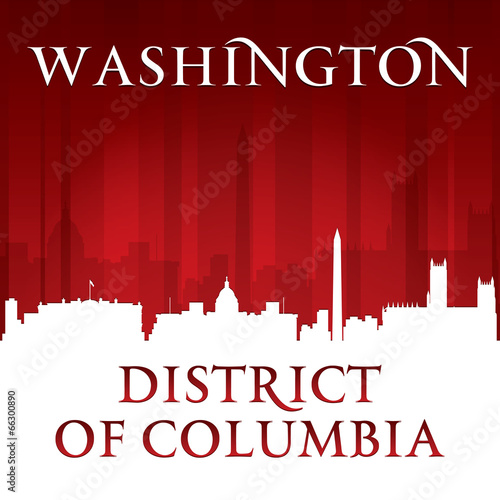 Washington DC city skyline silhouette red background