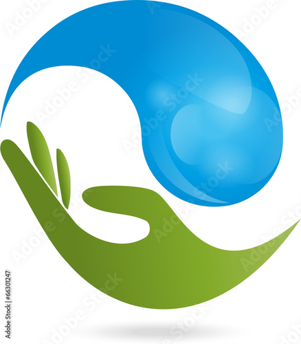 Hand, Tropfen, Wasser, Logo