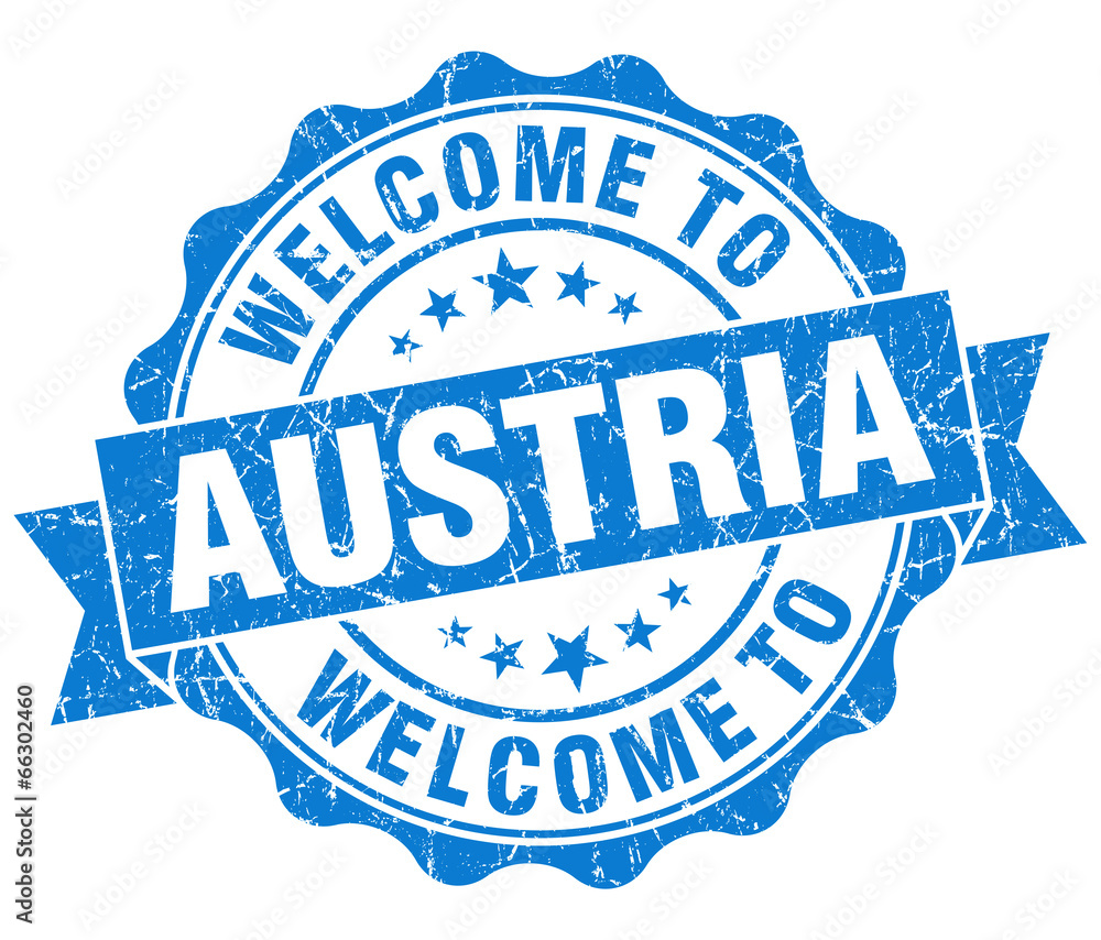 Fototapeta premium Welcome to Austria blue grungy vintage isolated seal