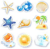 Holidays on the beach, set of vector icons