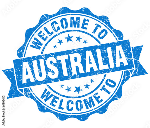 Welcome to Australia blue grungy vintage isolated seal