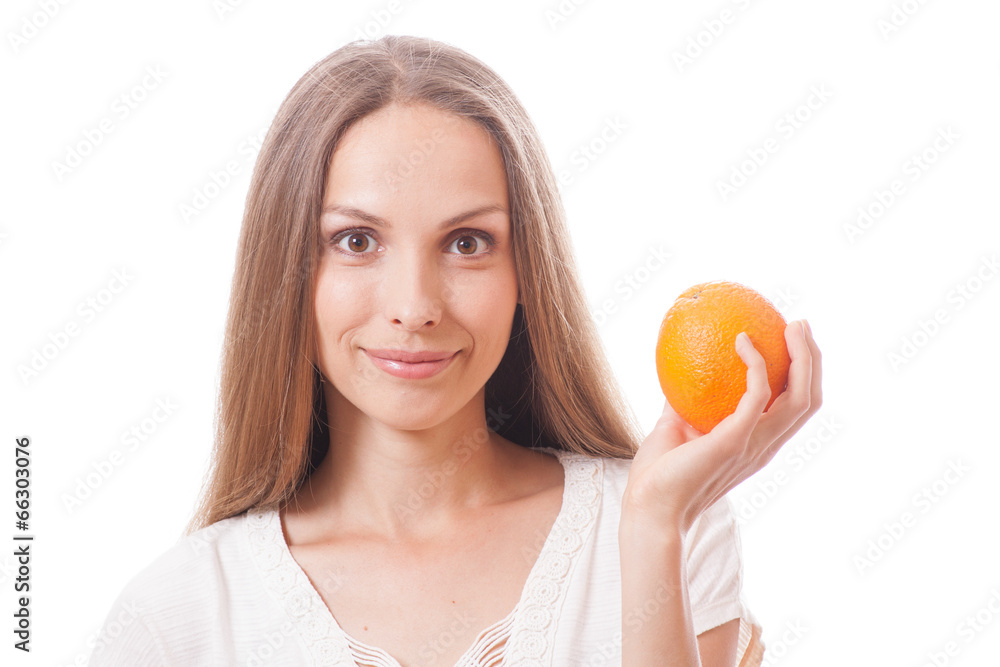 young woman holding a orange young woman holding a orange