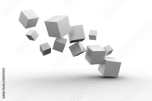 Digitally generated grey cubes floating