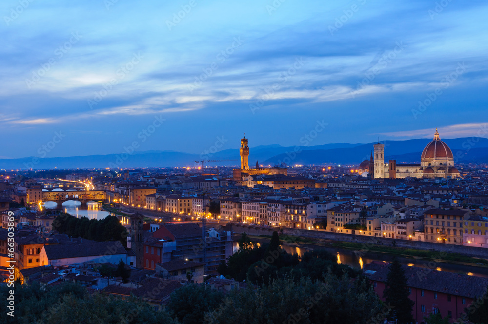 Historic centre of Florence at dusk in Italy
