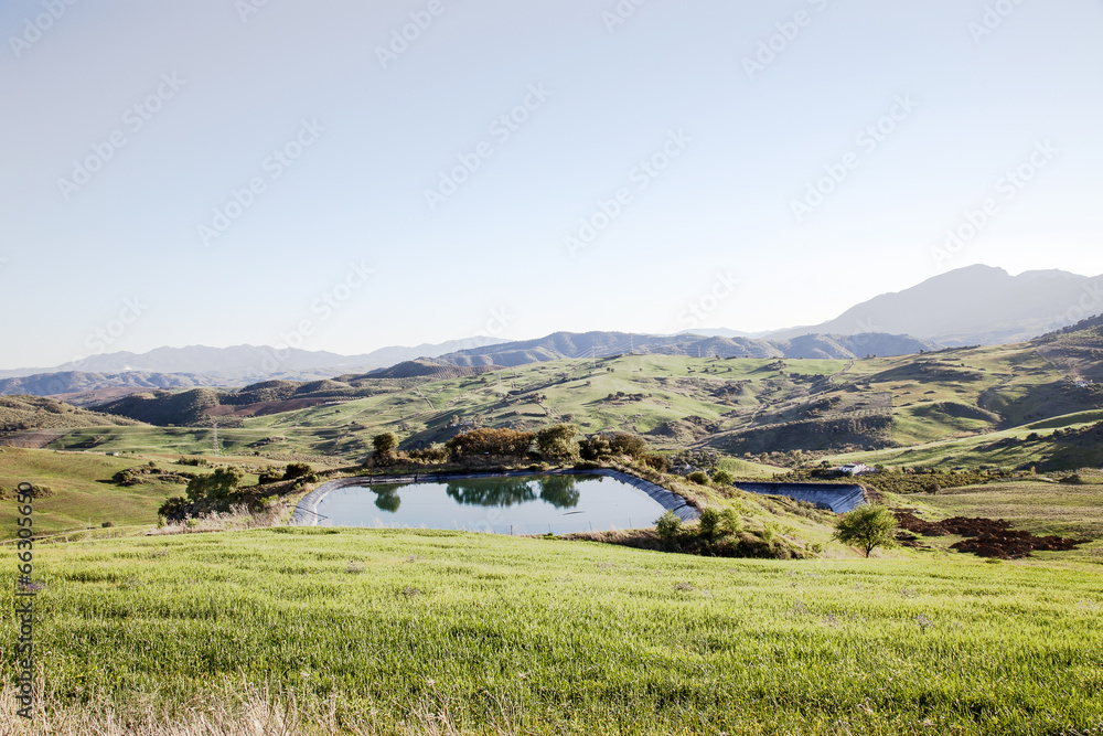 Fototapeta premium Deposito de agua para riego en agricultura.
