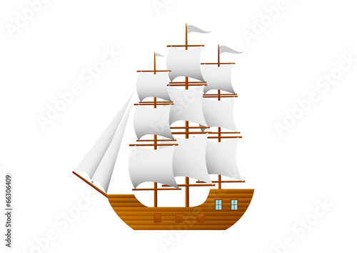 Sailing ship on white background