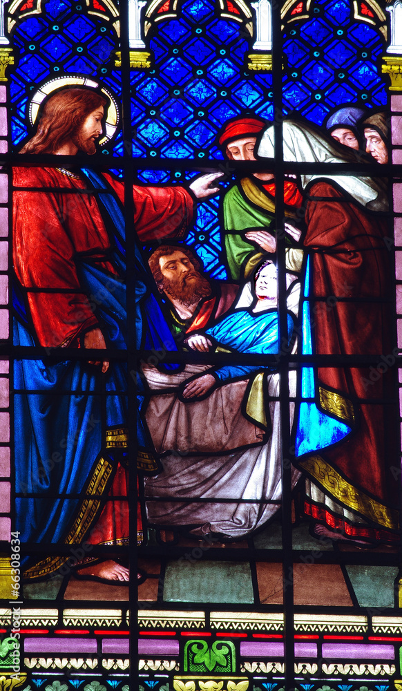 Jesus curing a sick lady