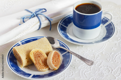 Bolo de rolo (swiss roll, roll cake) typical Brazilian dessert photo