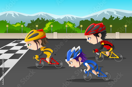 Kids in a bicycle race
