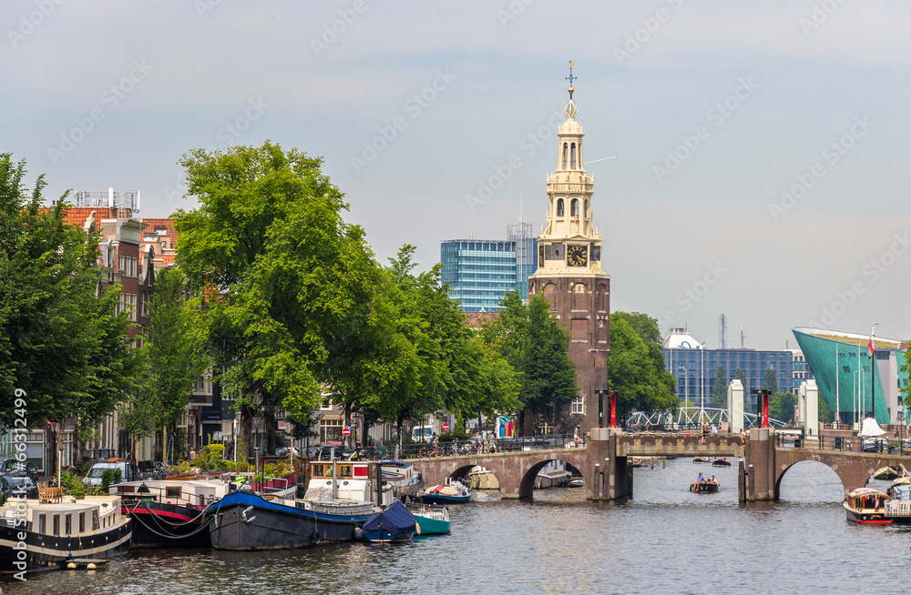Canal Oudeschans in Amsterdam, Netherlands