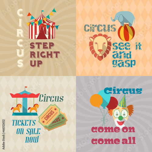 Circus vintage flat pictograms composition
