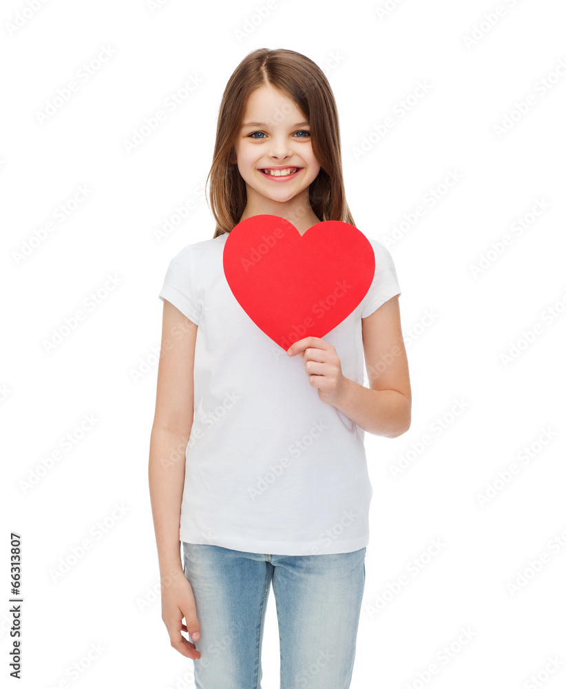 smiling little girl with red heart smiling little girl with red heart