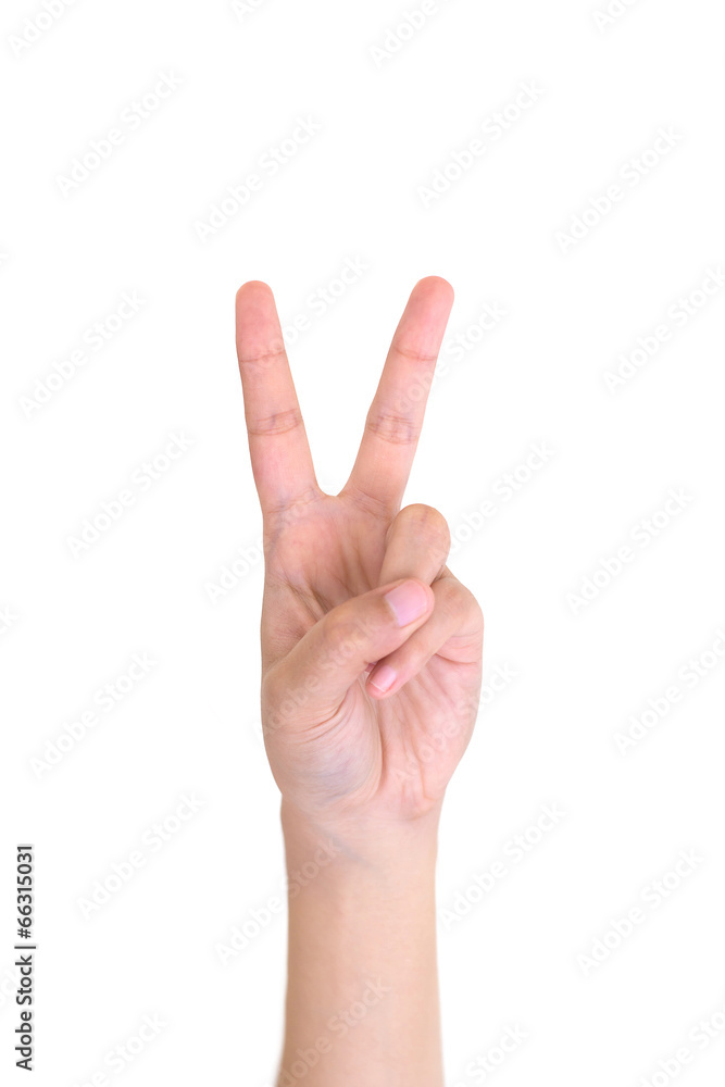 Woman left hand showing the two fingers isolated. Woman left hand showing the two fingers isolated.