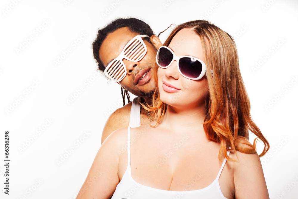 Beautiful mixed couple in loving embrace Beautiful mixed couple in loving embrace