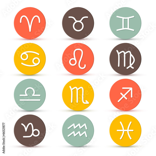 Vector Zodiac, Horoscope Circle Symbols in Retro Colors