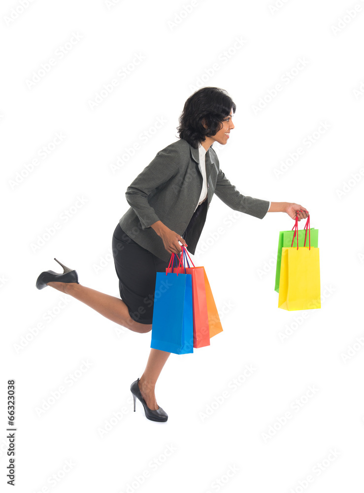 indian woman shopping full body isolated on white indian woman shopping full body isolated on white