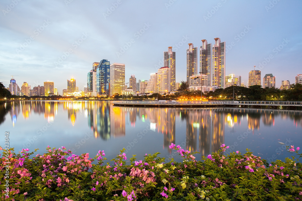 Bangkok Cityscape, Business district with Park in the City at du