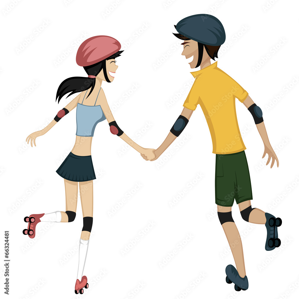 Happy roller-skating couple Happy roller-skating couple