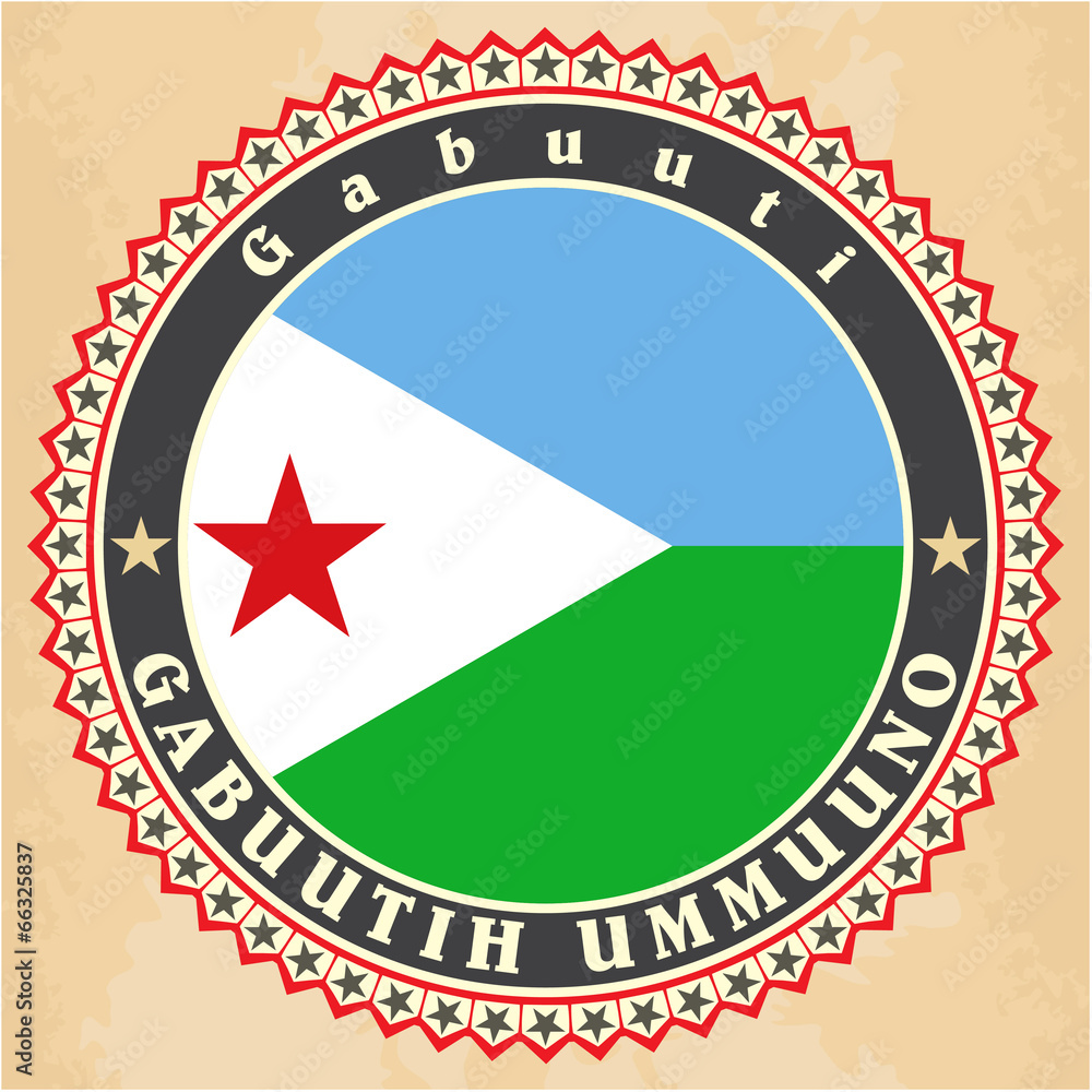 Vintage label cards of  Djibouti flag.