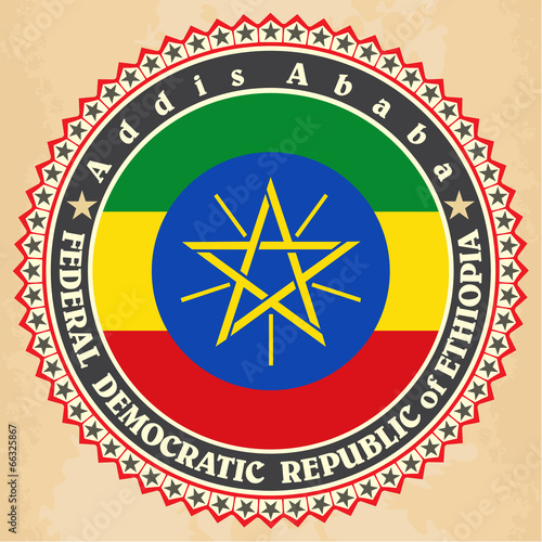 Vintage label cards of  Ethiopia flag.