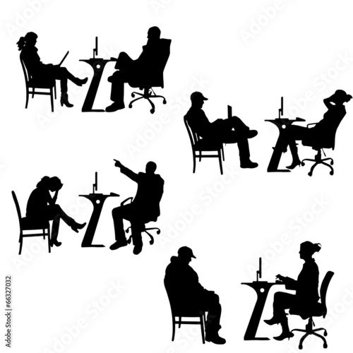 Vector silhouettes of people in the office.
