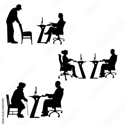 Vector silhouettes of people in the office.