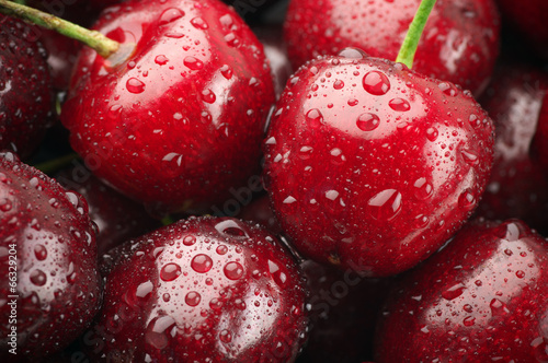 Wet cherries close-up