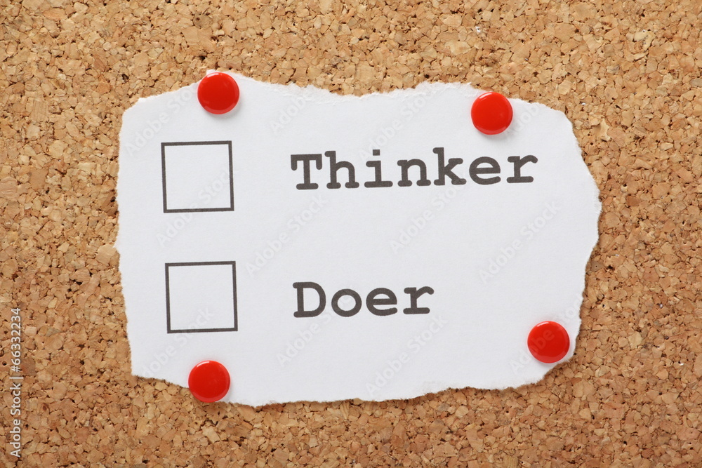 Tick Boxes for Thinker or Doer on a cork notice board - obrazy, fototapety, plakaty 