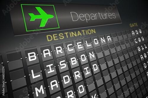 Black departures board for european cities