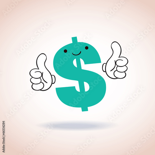 dollar sign thumbs up mascot cartoon character